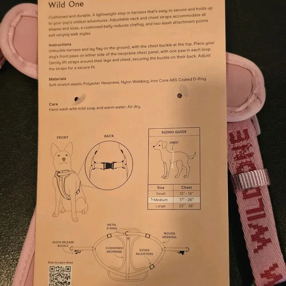 NWT Wild One Adjustable Cushioned Dog Step in Harness Pink Size M Chest 16-25